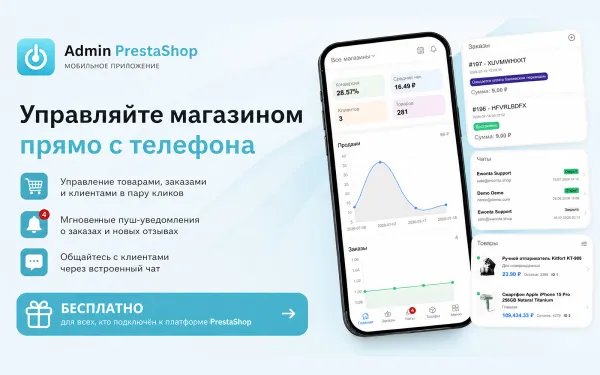 Мобильное приложение Ewonta для PrestaShop — управление магазином со смартфона